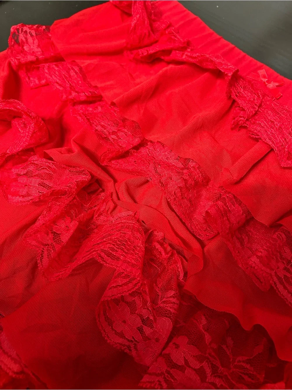 Red Lace Ruffle Shorts - Picture 2 of 6